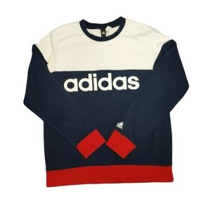 Adidas Navy Blue Color Block Crewneck Sweatshirt Large     Fits like a medium.